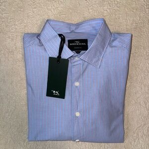 RODD & GUNN Men's “Wildman Avenue” Blue/Pink Striped Shirt - LARGE, Sports Fit